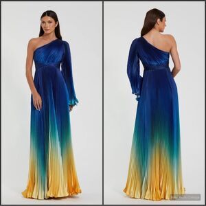 MAC DUGGAL 49903 Blue Ombre Pleated Charmeuse One-Shoulder Gown Dress 10